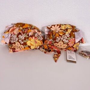 Billabong 🧡Brown with Yellow & Orange Floral Print V Swimsuit Top Salty Blonde L